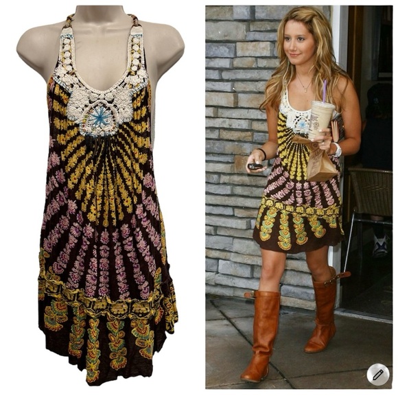 Free People Boho Tunic Dress Sz S Beach Cover Up ASO Miley Cyrus Ashley Tisdale - Picture 2 of 13